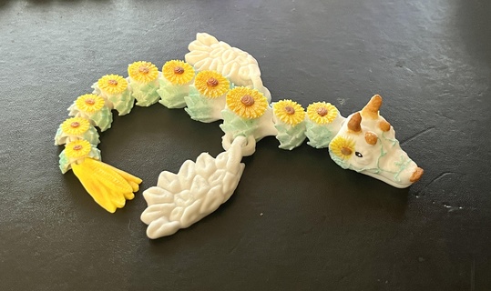 sunflower dragon scleroderma awareness articulated articulate flexi flexible moving fidget toy sensory flower plant month 3d print model - Mito3D