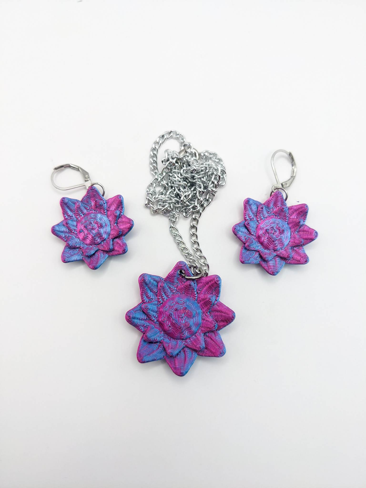 girasole gioielleria impostato collana orecchini fiori fiore pendente 3D print model - Mito3D