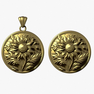 girasol medallón fundición flor Dom colgante pendiente culombio joyería joya collar imprimible broche 3d print model - Mito3D