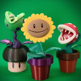 ayçiçeği bitki v1 mutlu çiçek Mario pirana bitkiler zombiler konteyner saksı Sanat 3d print model - Mito3D