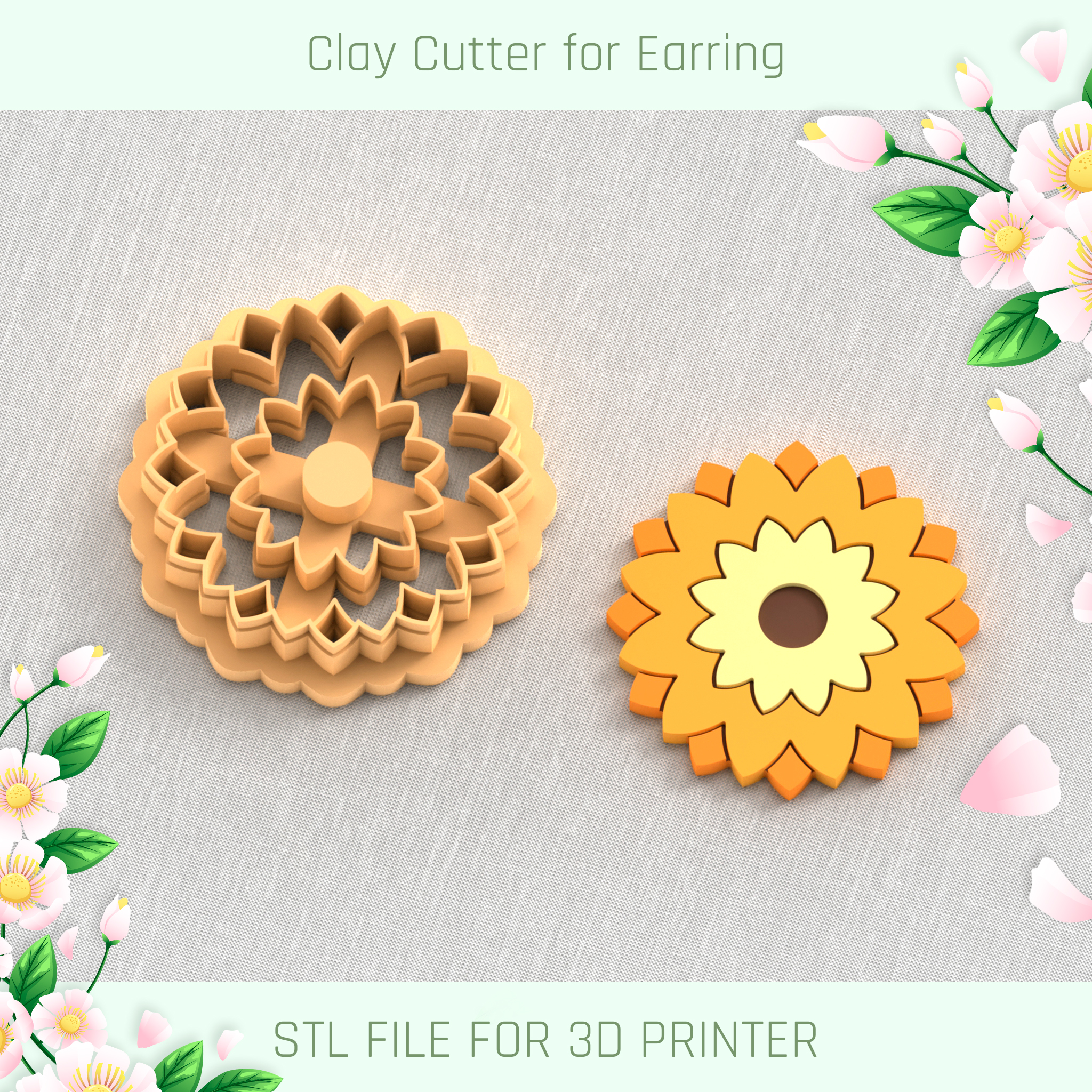 sunflower spring clay cutter tools earring vase flower 3D print model - Mito3D