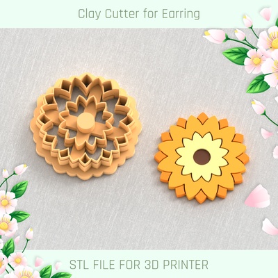 sunflower spring clay cutter tools earring vase flower 3d print model - Mito3D