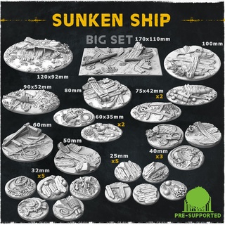 sunken ship big set - wargame bases & toppers topper anchor base steeringwheel nuclei 3d print model - Mito3D