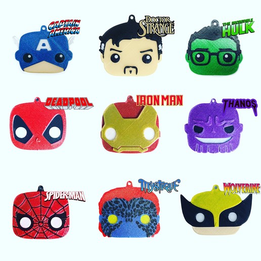 super Helden-Schurken Schlüsselanhänger funko pop-Stil Spiel marvel dc heroes Helden deadpool wolverine captain america thanos hulk bob Kopf iron man spider-man pop Mystik Doktor seltsam cyclops 3D print model - Mito3D