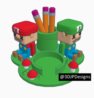 super mario & luigi supports support supportless mug holder pencil desk decoration mother gift simple print game pixel yoshi kaws statue storage printinplace 3d print model - Mito3D