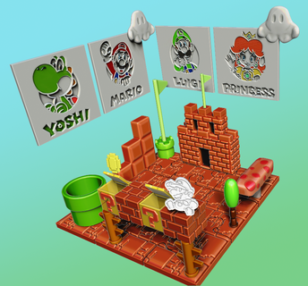 super mario bros fan art level nintendo castle bricks flag pipeline plumber toy yoshi luigi princess coin box cloud koopa 3d print model - Mito3D