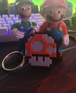 super Mario bros fungo luigi 64 portachiavi giocatore arcade retrò i saldi pendente spilla pixel arte pixelart 3d print model - Mito3D