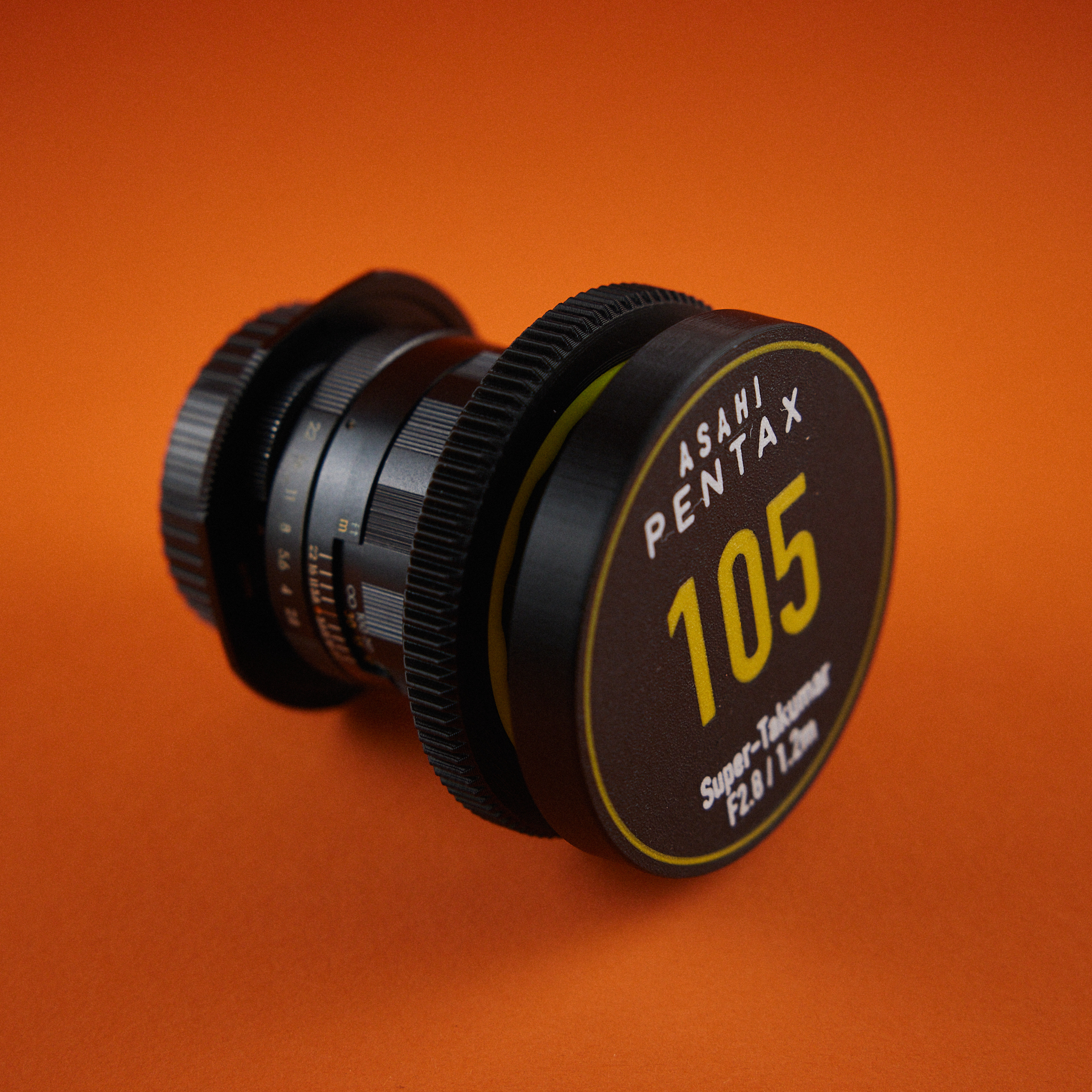 super takumar 105mm focus gear pro tpu insert asahi pentax 105 vintage lens follow cinemod lenscap cinema 3D print model - Mito3D