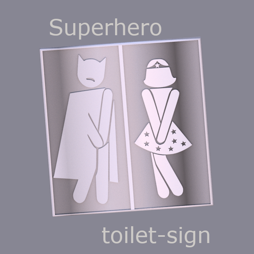 Super heroi toilet sign v2 banheiro placa heróis batman mulher maravilha quadrinho histórias quadrinhos 3D print model - Mito3D