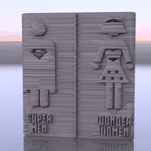 supereroe toiletsign casa gadget superman wonderwoman supereroi donna uomo servizi igienici tutorial famiglia pratico idealab divertente segno il testo logo di 3d print model - Mito3D