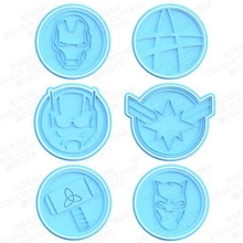 superheroes logo cookie cutter set 12 stamp cookies cook home cithen cutters avengers iron man black widow spiderman thanos gauntlet infinity comic film thor hulk 3d print model - Mito3D