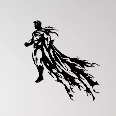 superuomo parete arte supereroe comico libro icona uomo of acciaio kryptoniano eroico silhouette super forza dc i fumetti metropoli custode volo mantello giustizia cercatore invincibile eroe carattere sovrumano clark kent emblema salvataggio mondo iconico superpotenza 3d print model - Mito3D