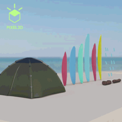surf miniature pack beach surfboard camping set diorama accessories hummer 3D print model - Mito3D