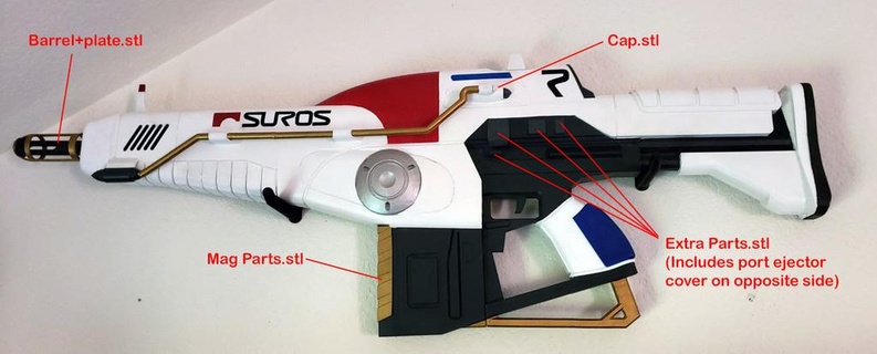 Suros rejim Yükselt parçalar Kader tabanca takım kopya sahne 3d print model - Mito3D
