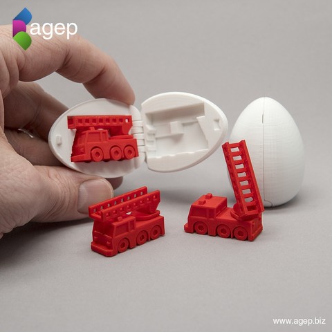 oeuf surprise 5 petits camion de pompiers gadget l'indice référence percevable pâques easteregg œuf firetruck cadeau kinderegg kindersurprise printinplace imprimer la place stockingstuffer bas tuffer test résistance surpriseegg egge jouet 3D print model - Mito3D