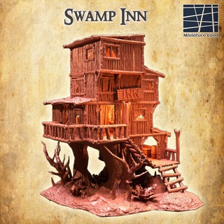 swamp inn 28 mm tabletop terrain house rpg dnd tavern medieval supportfree old stone structure playable interior marsh 28mm 25mm wargame 3d print model - Mito3D