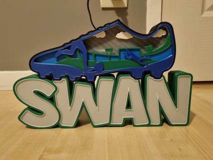 swan soccer shoe lamp first name 3d print model - Mito3D