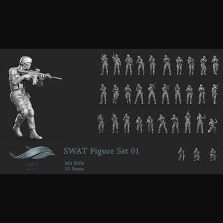 swat figure set 01 print printable figure pose statue character swat soldier fight fighter man police cop 
