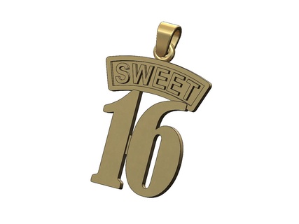 sweet 16 pendant bail 3d print model sixteen jewelry printable gold silver jewellery necklace luxury bling girl birthday gift charm 3d print model - Mito3D