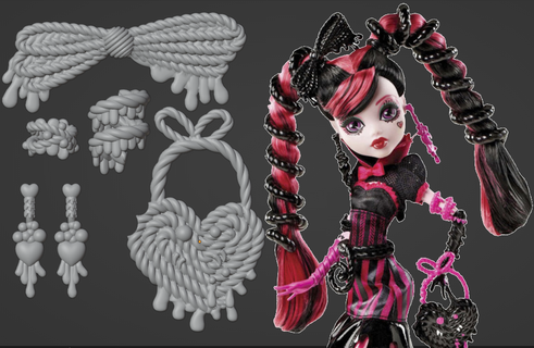 sweet screams draculaura accessories replacements monster high doll custom accessory headpiece bow bag earrings bracelet 3d print model - Mito3D