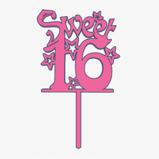 sweet sixteen cake topper birthday 16 cumplea os dieciseis adorno dulce bday girl party fiesta 3d print model - Mito3D