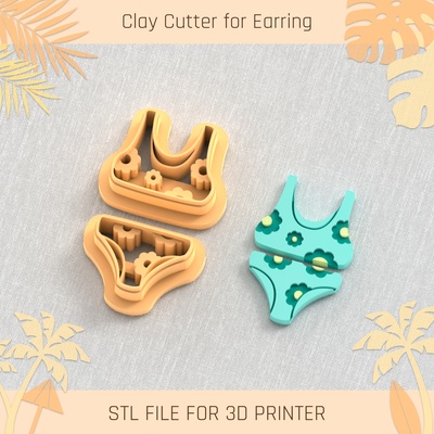 swimsuit set summer clay cutter tools earring turtle beach shell 3d print model - Mito3D