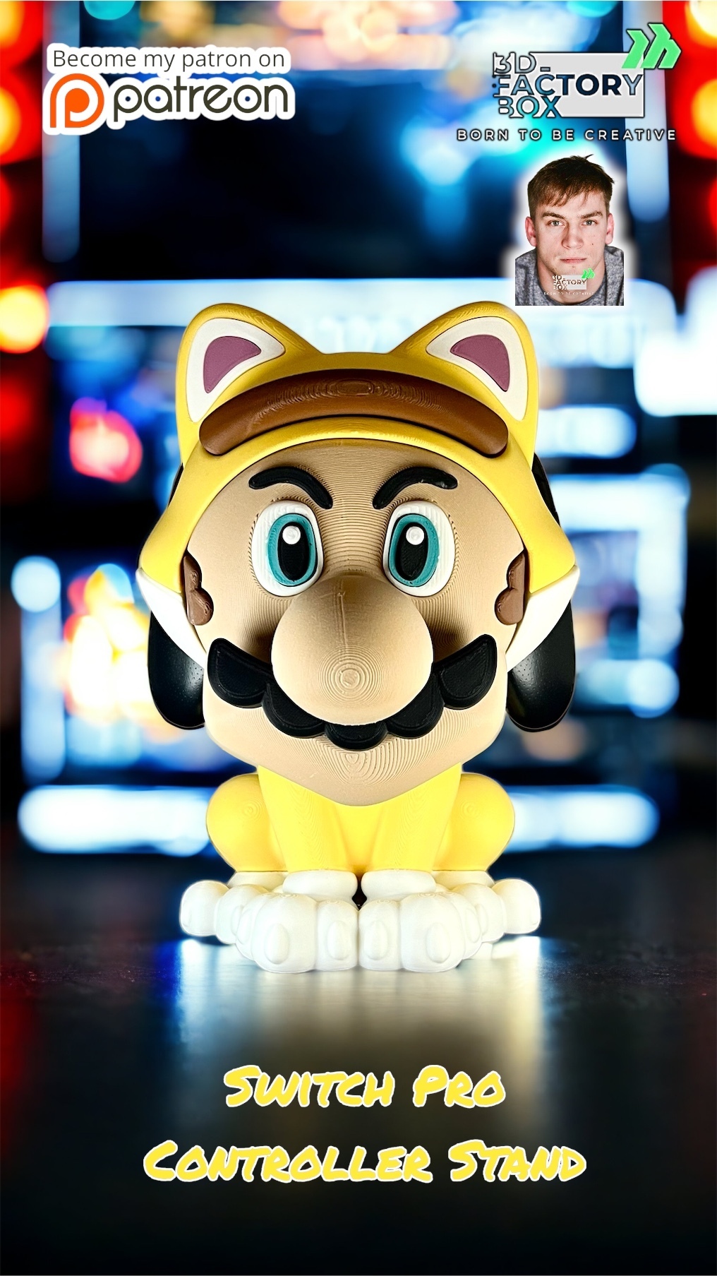 interruptor pró controlador ficar pé inspirado by mario manos jogos país maravilhas super gato amarelo nintendo 64 console oled suporte 3D print model - Mito3D