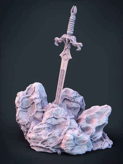 sword in stone digital 3d printing fantasy fan art glide stoun collapsible mode steel glaive 3d print model - Mito3D