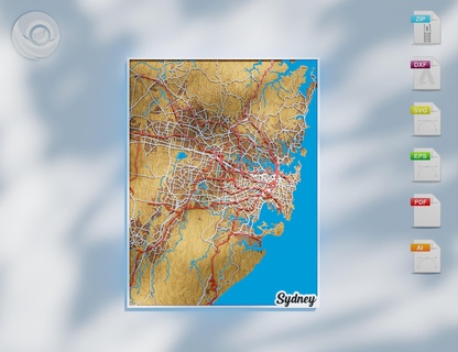 Sydney yollar katmanlı harita lazer kesme özel Kent Yazdır haritalar kişiselleştirilmiş yazdırılabilir duvar Sanat svg dosya ai dxf dijital indir gravür cnc yönlendiriciler 3d print model - Mito3D