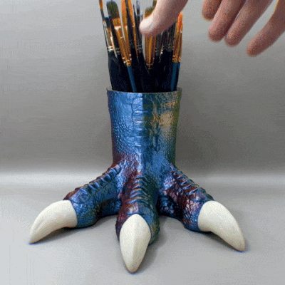 t-rex desktop organizer home dinosaur dino foot trex pen pencil tools holder 3d print model - Mito3D