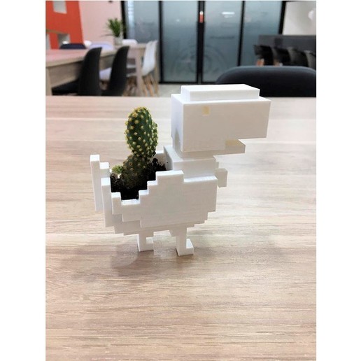 t-rex google pot de fleur jeu cactus pixels internet 3D print model - Mito3D