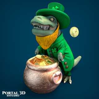 t rex st Patrick oyun Aziz Günü irlanda kutlaması yeşil giyin İrlanda bira partisi İrlandalıların şansı cüce cin potofgold stpatricksaved Zümrüt guinness İrlandalı dansçı Kelt müziği yemeği yonca gökkuşağı pubı 3d print model - Mito3D