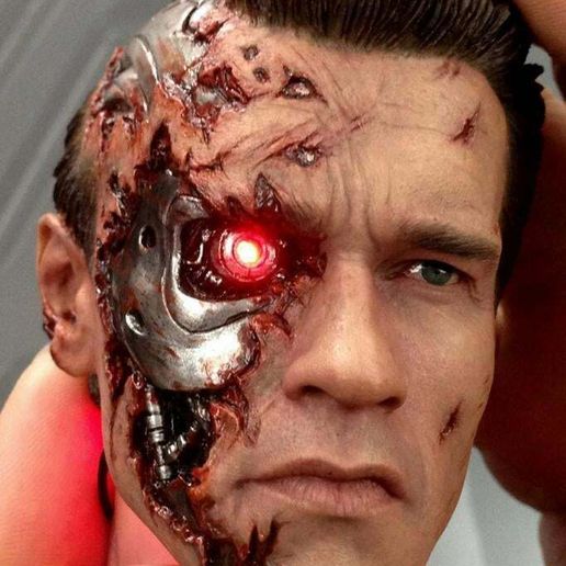 t2 terminator battle damaged bust arnold t-800 t800 people 3D print model - Mito3D