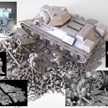 tanque t-34 de la escena art guerra soldado 3d print model - Mito3D