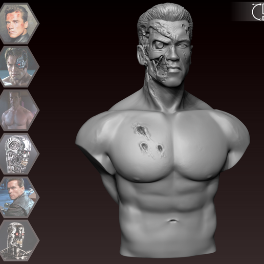t800 - arnold schwarzenegger terminator movie bust busto 3D print model - Mito3D