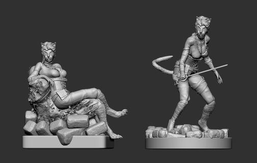 tabaxi rogue double miniature d&d dungeons&dragons fantasy 3dprint 3d print model - Mito3D
