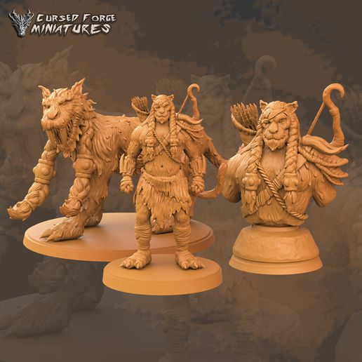 tabaxi rpg pack ranger+beast+bust game miniature d&d dnd dungeons dragons monster tabletop fantasy pathfinder ranger archer hunter cat beast panther bust bundle 3D print model - Mito3D