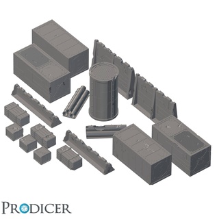 tabletop terrain sci-fi bundle 17 pieces prodicer tabletop grimdark sci-fi score board terrain barricades industrial barriers debris container crates boxes  3d print model - Mito3D