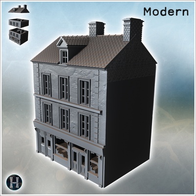 tall narrow building large ground-floor windows decorative upper balconies carentan normandy 1944 france 3 - modern ww2 ww1 world war diaroma wargaming rpg mini hobby game architecture tabletop miniatures scenery wargame game terrain accessories city west two contempory flames yankee walking crisis bolt 3d print model - Mito3D