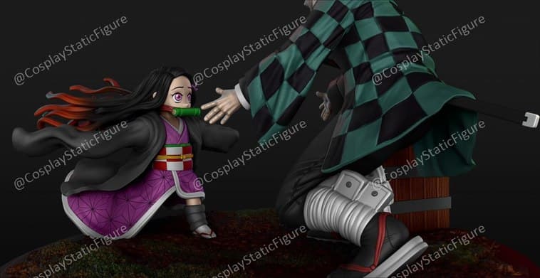 tanjiro nesuko demônio assassino Kimetsu yaiba estatuetas menina Garoto nezuco 3D print model - Mito3D