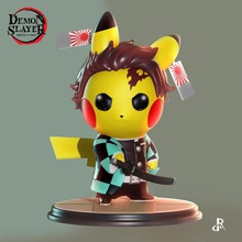 tanjirou pikachu gioco pokemon anime demon slayer 3d print model - Mito3D