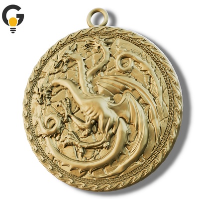 targaryen medalha casa of dragão jogos tronos ótimo ideias colar pingente pendente alívio ventilador arte 3d print model - Mito3D