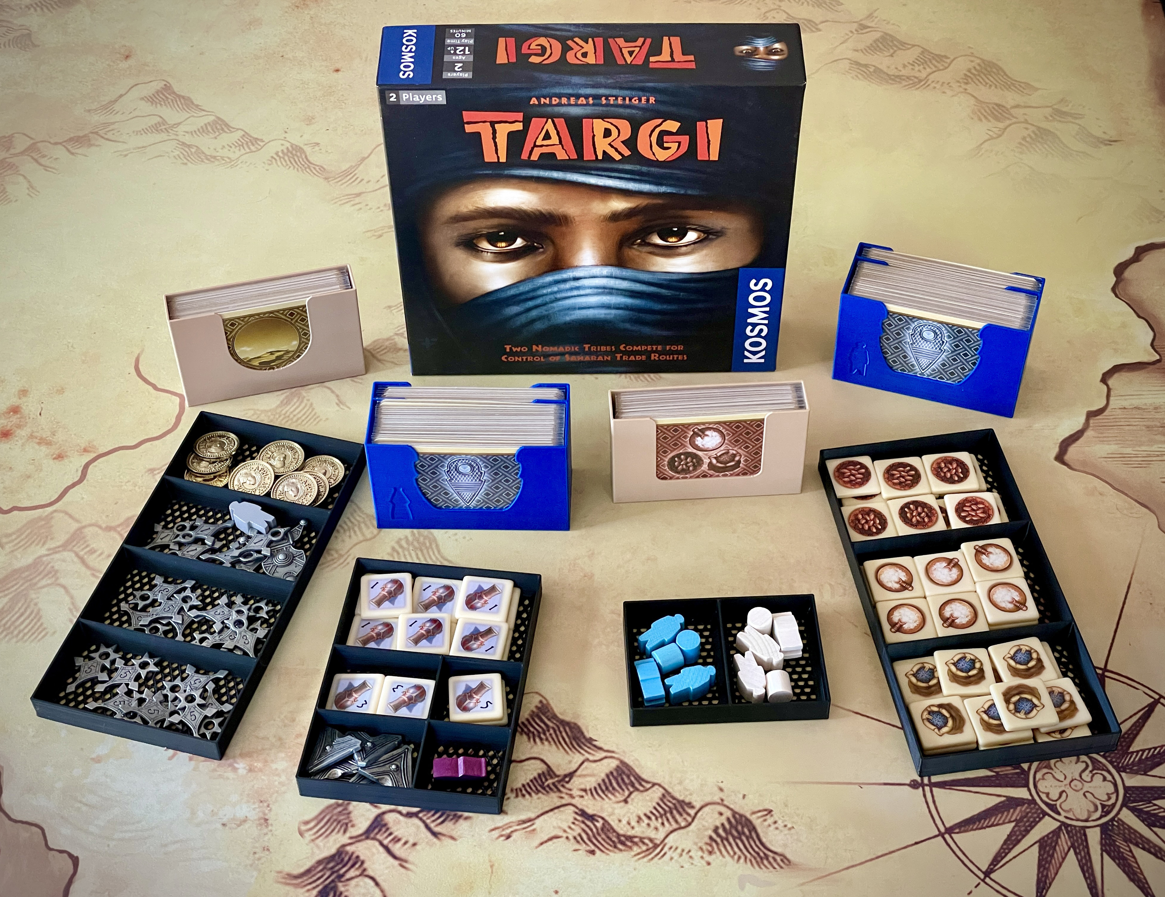 targi expansion box organizer fits sleeved cards kosmos board game boardgame meeple accessory tuareg 3D print model - Mito3D