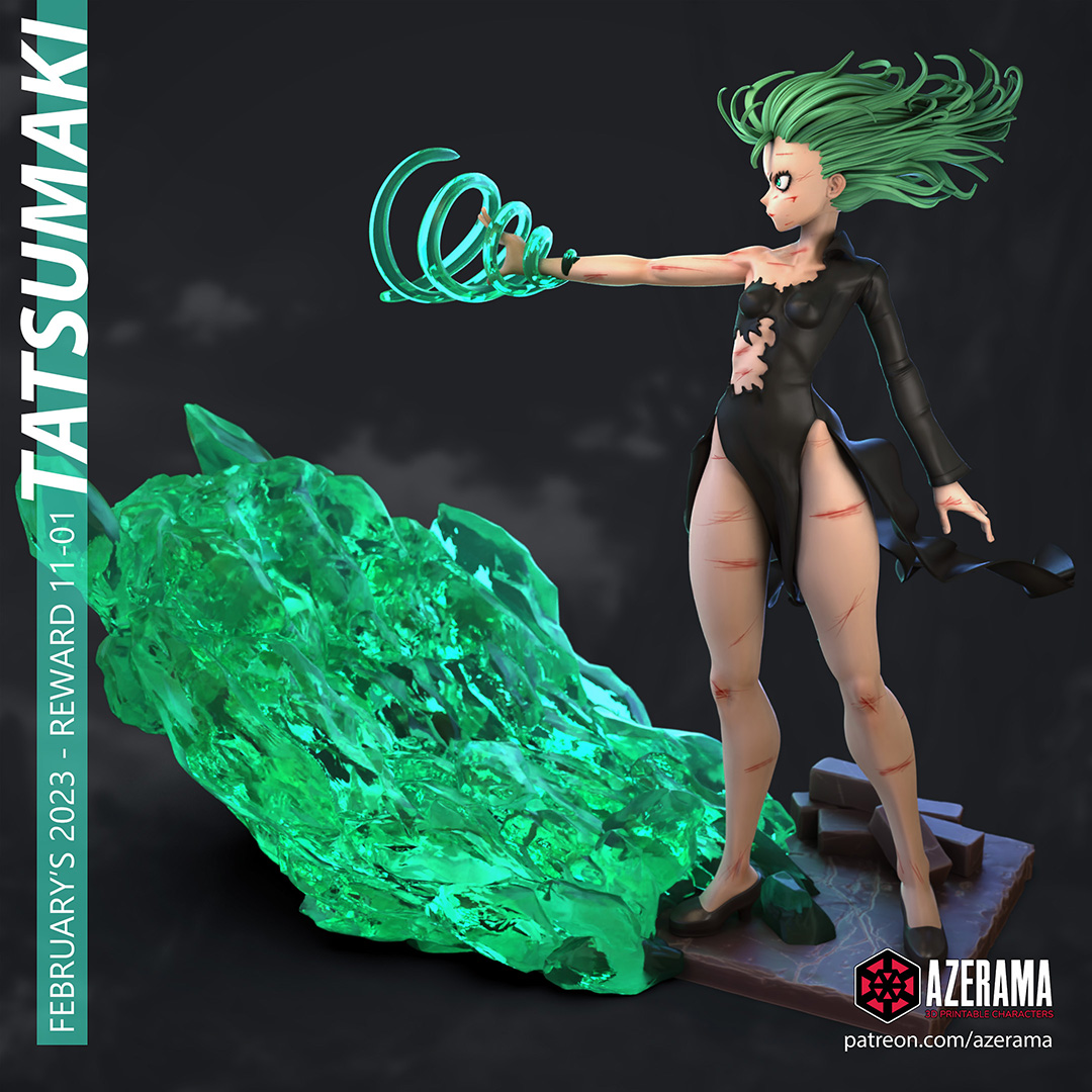 Tatsumaki stl pronto 3d impressão 1 soco homem waifu petite menina saitama verde energia anime azerama 3D print model - Mito3D