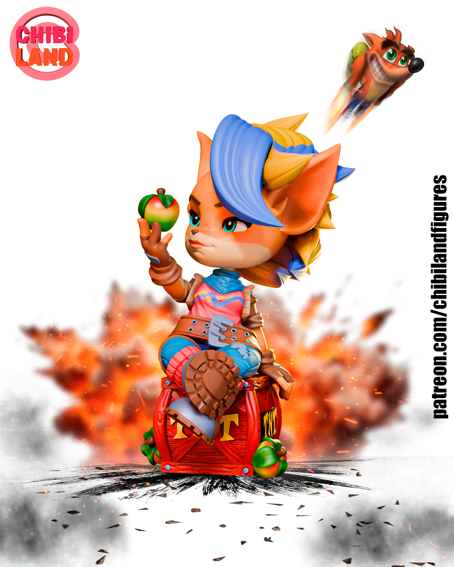 bandicoot chibi kunst absturz fan art spiel spielzeug sammlerstück karikatur retro chibis charakter 4 3D print model - Mito3D