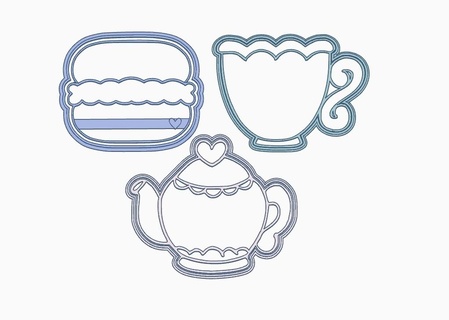 tea time cutters teapot mug macaron mother's day mothers cutting stamp bakery pastry shop fondant pasta cutter cookie marker poster kitchen home house cake decoration design creative handicraft cotillion 3d print model - Mito3D
