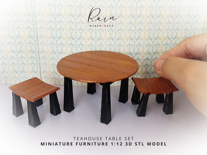 teahouse table chair set miniature furniture dollhouse oriental asian 3d print model - Mito3D