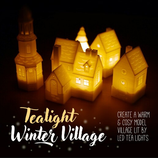 tealight winter village christmas decoration light model house manor tree chapel bell tower xmas snowy 3D print model - Mito3D