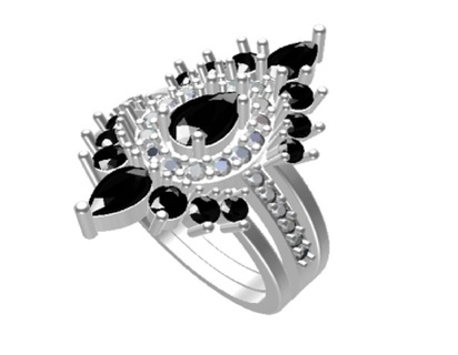 teardrop black onyx bridal 3 ring jewelry precious silver printable jewel diamond sterling fashion woman girl man human biker skull engagement brilliant platinum gem rings 3d print model - Mito3D