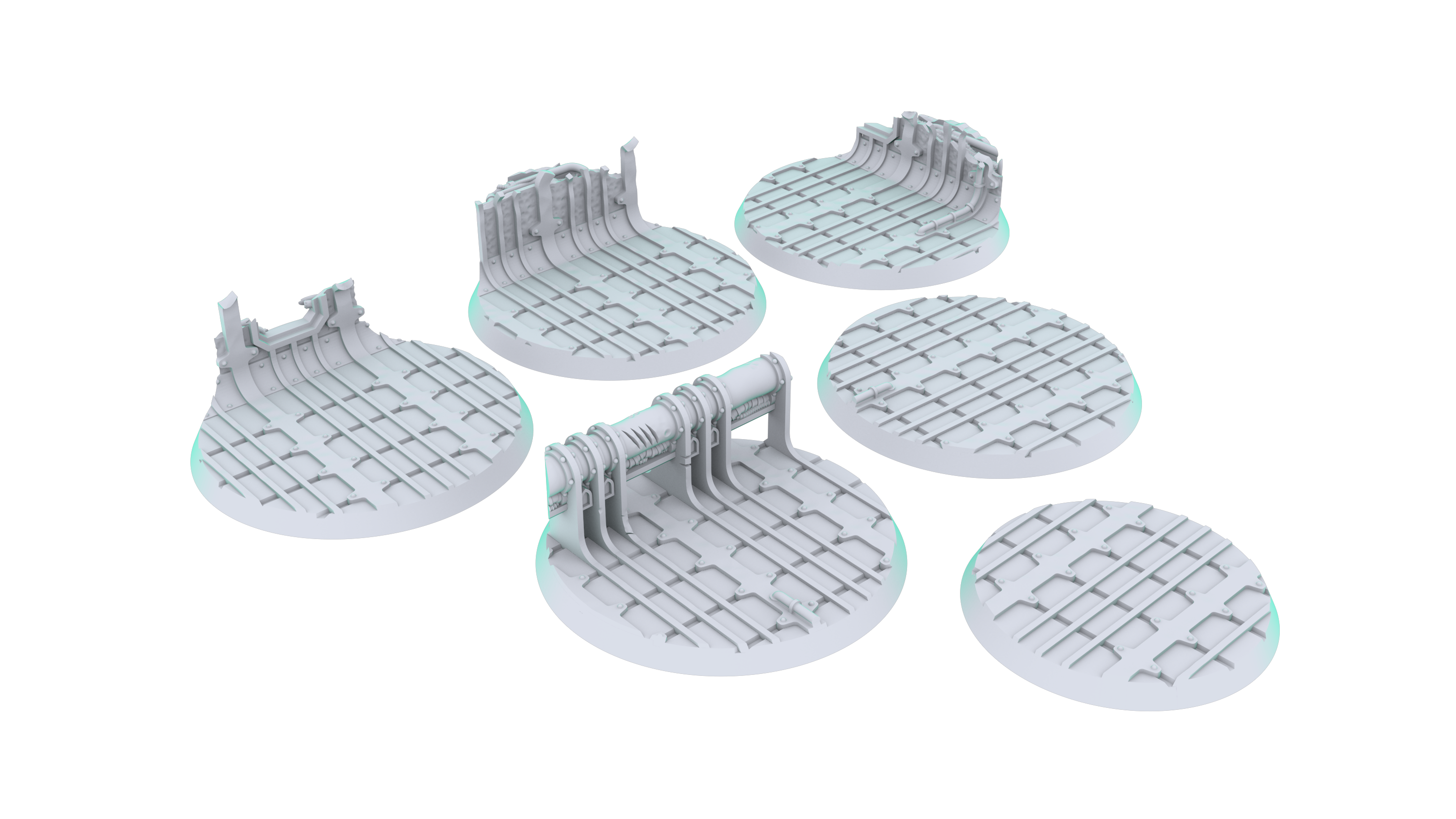 tecnología restos esculpido 60mm bases redondo base mesa terreno 3D print model - Mito3D